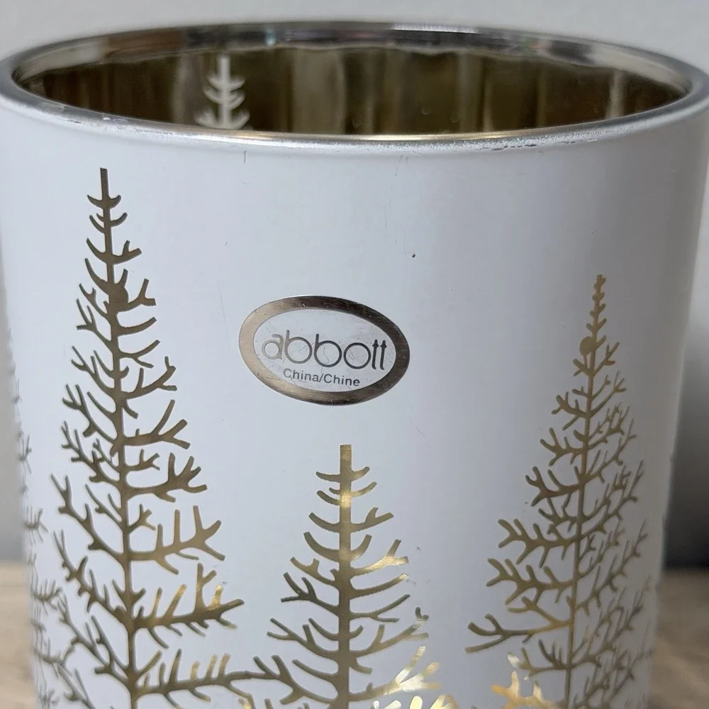 Abbott Winter Forest Candle Holder Set White Gold‎ Holiday Decor Centerpiece